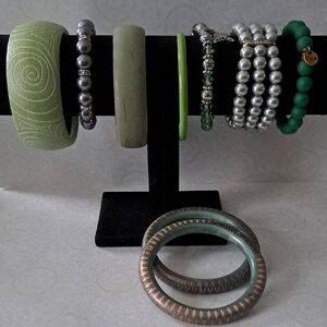 Elegant Green and Silver Bracelet Bundle